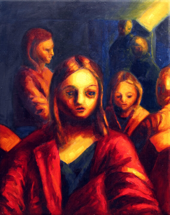 Painting titled "Lucie" by David Benayoun, Original Artwork, Oil Mounted on Wood Stretcher frame