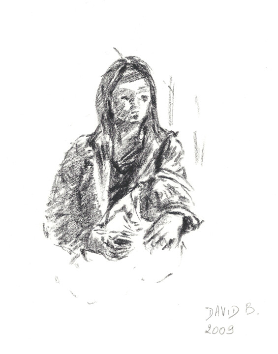 Drawing titled "Lucie (croquis dans…" by David Benayoun, Original Artwork, Pencil