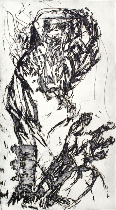 Incisioni, stampe intitolato "Artista grattando l…" da David Berkel, Opera d'arte originale, Acquaforte