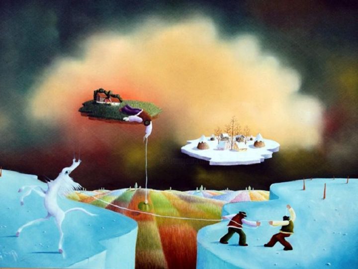 Pintura intitulada "Seaside" por David Berkowitz Chicago, Obras de arte originais,