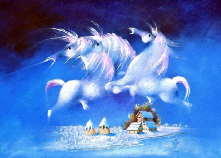 Pintura intitulada "Three Angel Horses" por David Berkowitz Chicago, Obras de arte originais,