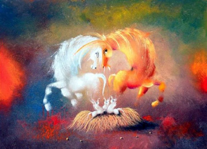 Pintura intitulada "Horses in Love" por David Berkowitz Chicago, Obras de arte originais,