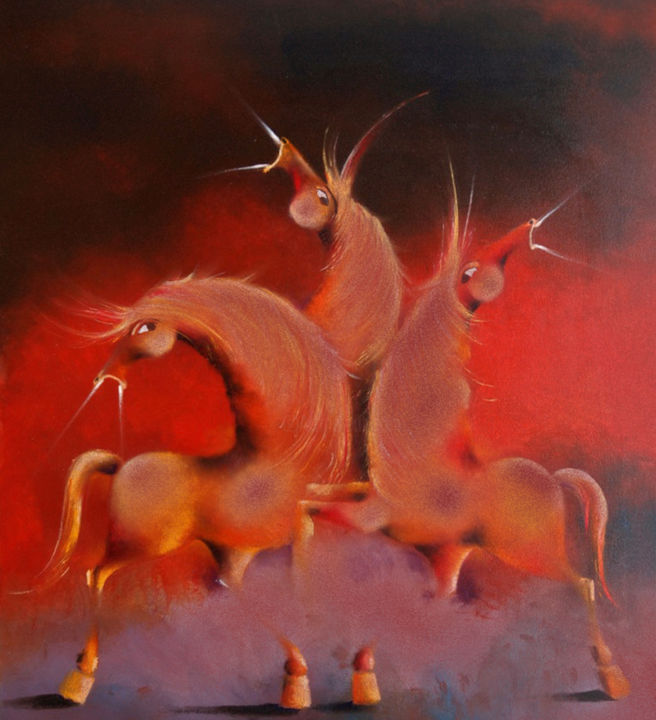 Pintura titulada "Three Horses" por David Berkowitz Chicago, Obra de arte original