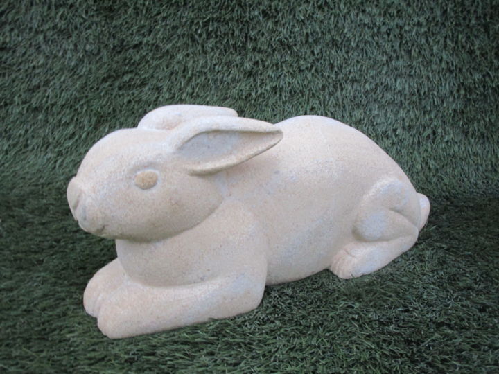 Sculptuur getiteld "Bunny Lapin blanc e…" door David Bernard, Origineel Kunstwerk, Steen