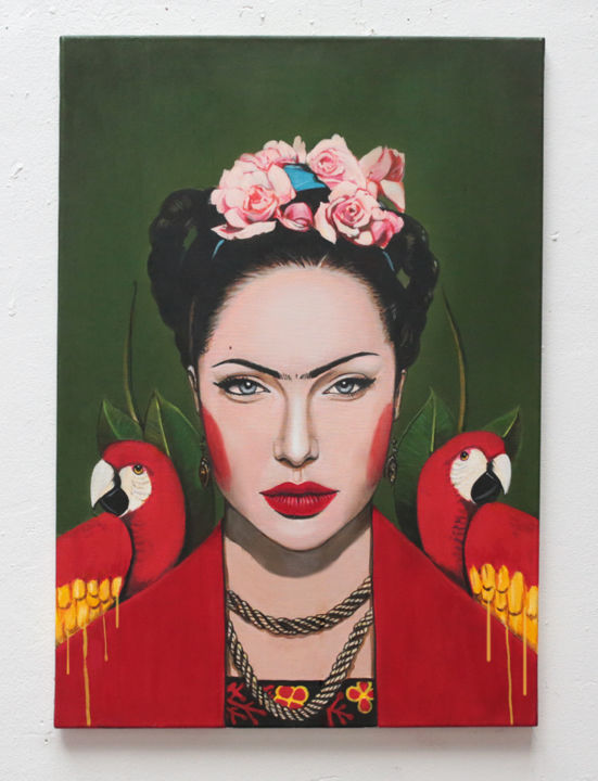 Painting titled "Angelina Frida" by David Bonheur, Original Artwork, Oil Mounted on Wood Stretcher frame
