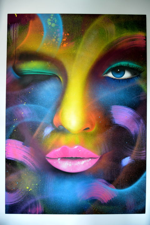 Schilderij getiteld "KISS ME" door David Brako, Origineel Kunstwerk, Graffiti