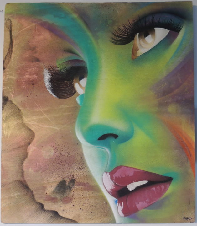 Schilderij getiteld "Emerveillement" door David Brako, Origineel Kunstwerk, Graffiti