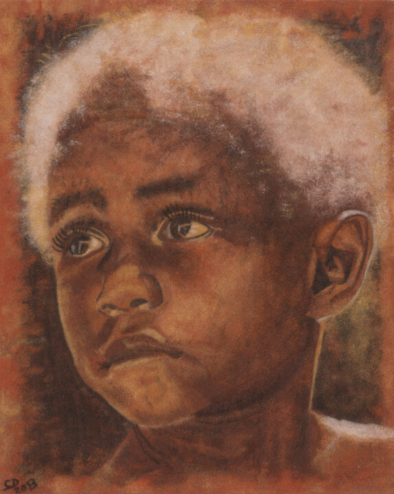 Painting titled "Portrait enfant - T…" by David Cadran, Original Artwork, Collages
