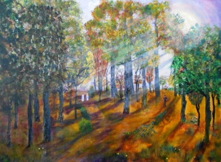 Painting titled "a-stroll-in-the-park" by David Callahan, Original Artwork, Acrylic