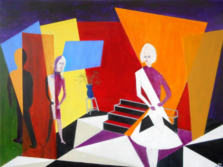 Peinture intitulée "secret-triangles" par David Callahan, Œuvre d'art originale, Acrylique