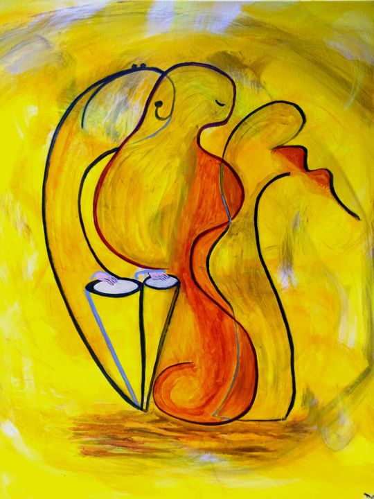 Malerei mit dem Titel "Three Musicians" von David Callahan, Original-Kunstwerk, Acryl
