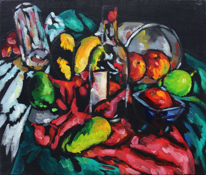 Картина под названием "Still life on table" - David Cheong, Подлинное произведение искусства, Масло