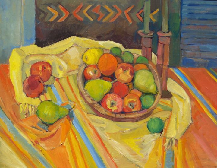 Schilderij getiteld "Still Life with Fru…" door David De Rousseau, Origineel Kunstwerk, Olie