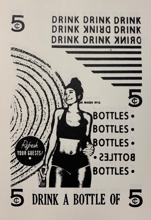 Printmaking titled "Drink a bottle B&W" by David Feyaerts, Original Artwork, Screenprinting