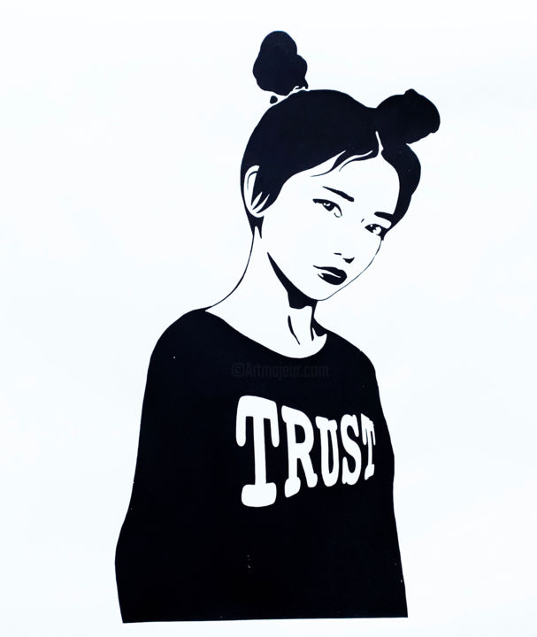 「Trust」というタイトルの製版 David Feyaertsによって, オリジナルのアートワーク, スクリーン印刷