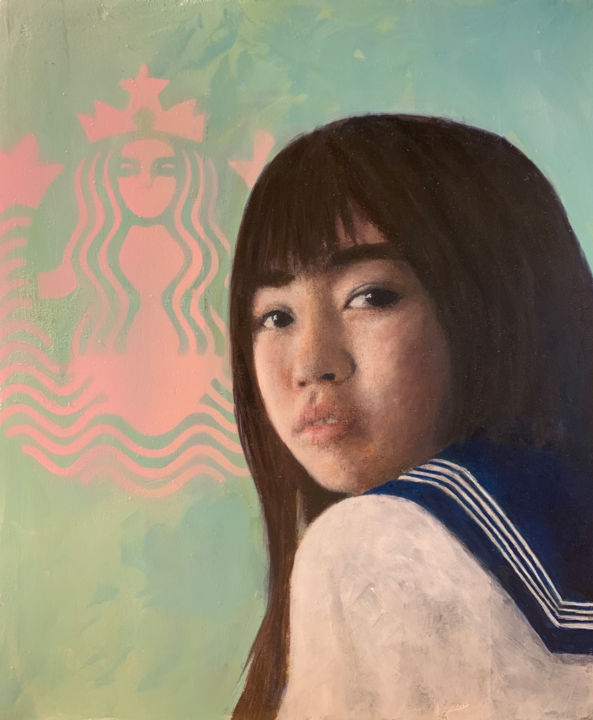 Schilderij getiteld "Starbucks Osaka" door David Feyaerts, Origineel Kunstwerk, Acryl