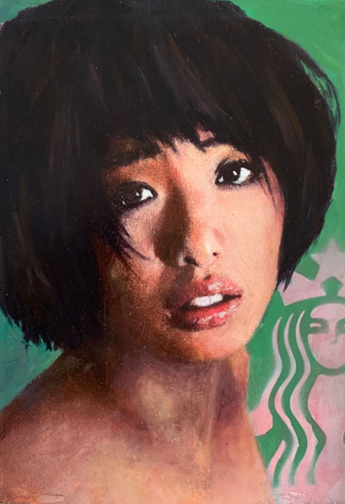 Schilderij getiteld "Starbucks Yokohama" door David Feyaerts, Origineel Kunstwerk, Acryl