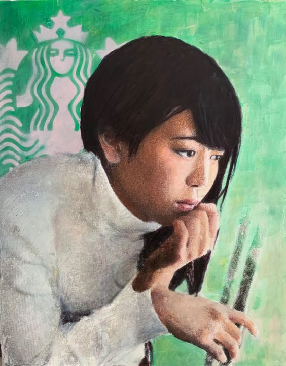 Schilderij getiteld "Starbucks Nice" door David Feyaerts, Origineel Kunstwerk, Acryl