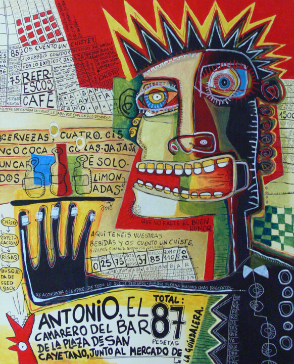 绘画 标题为“Antonio, el camarer…” 由David García Rincón, 原创艺术品, 丙烯 安装在木质担架架上