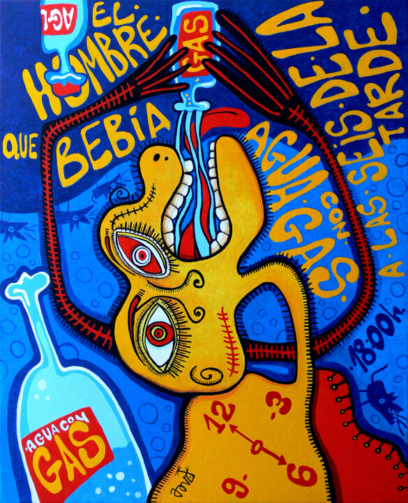 Painting titled "El hombre que bebía…" by David García Rincón, Original Artwork, Acrylic Mounted on Wood Stretcher frame