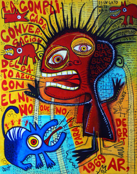 Pittura intitolato "La complicada conve…" da David García Rincón, Opera d'arte originale, Acrilico Montato su Telaio per bar…