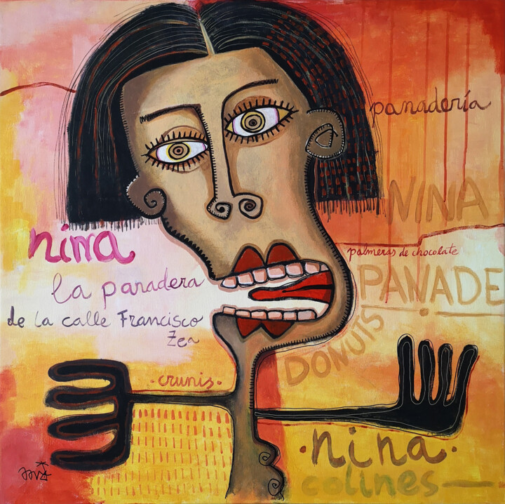 Malerei mit dem Titel "Nina, la panadera d…" von David García Rincón, Original-Kunstwerk, Acryl Auf Keilrahmen aus Holz mont…