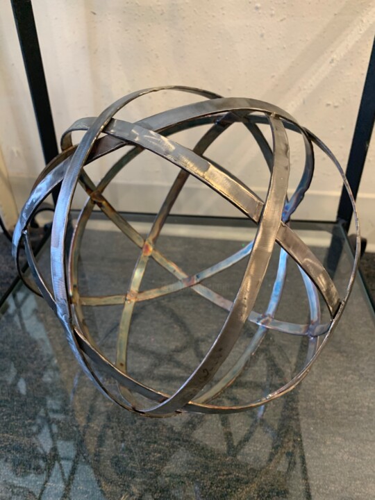 Sculpture intitulée "Banded Sphere" par David Goecke, Œuvre d'art originale, Acier inoxydable