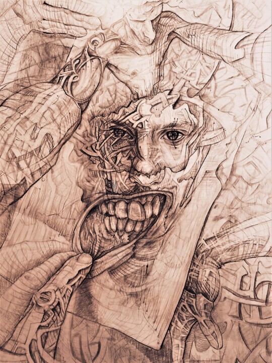 제목이 "La cabale"인 그림 David Jean'S Nokerman로, 원작, 연필 기타 단단한 패널에 장착됨