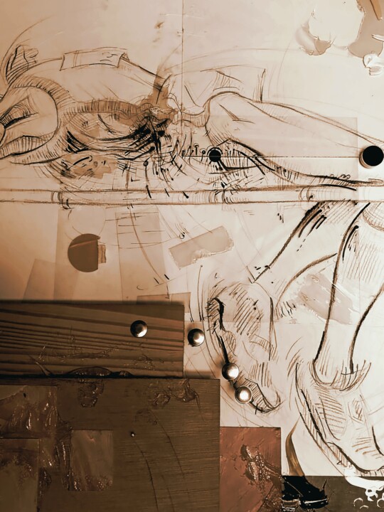 Drawing titled "L'écart" by David Jean'S Nokerman, Original Artwork, Charcoal Mounted on Wood Panel