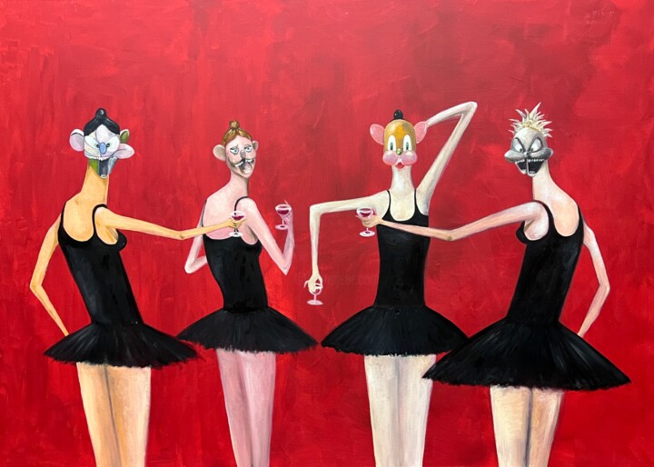 Картина под названием "Ballet troupe" - David Khitarishvili, Подлинное произведение искусства, Масло