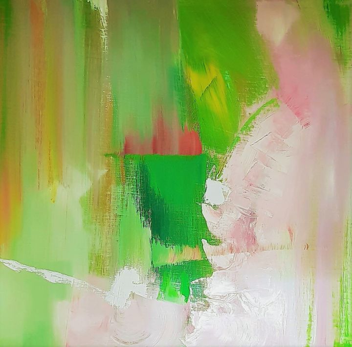 Painting titled "printemps" by Véronique Knusmann David, Original Artwork, Oil Mounted on Wood Stretcher frame