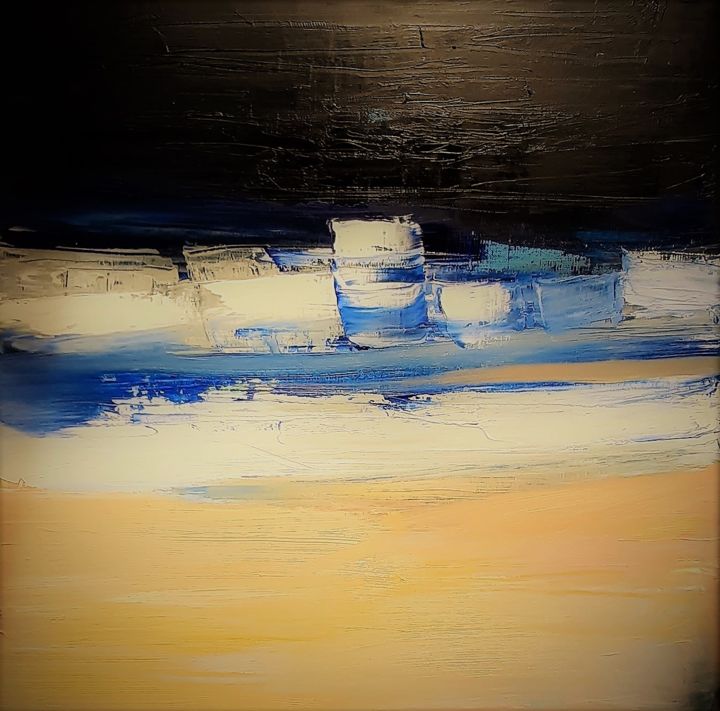 Painting titled "rivage" by Véronique Knusmann David, Original Artwork, Oil Mounted on Wood Stretcher frame