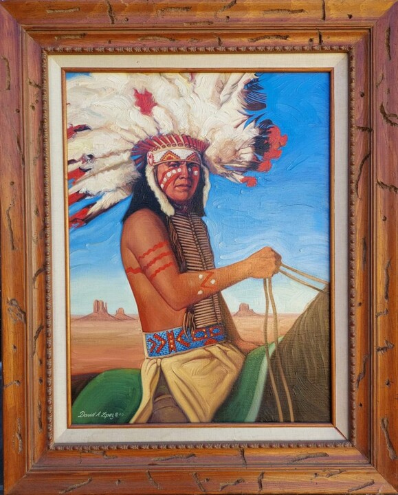 Pintura titulada "NATIVE AMERICAN" por David Lopez, Obra de arte original, Oleo Montado en Panel de madera