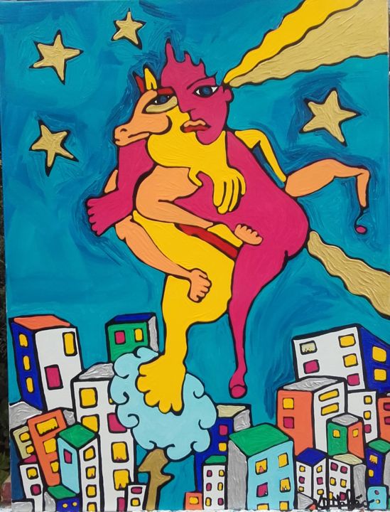 Painting titled "L'homme cheval" by David Maheo, Original Artwork, Acrylic