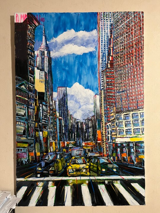 Schilderij getiteld "New York" door David Marchal, Origineel Kunstwerk, Acryl Gemonteerd op Frame voor houten brancard