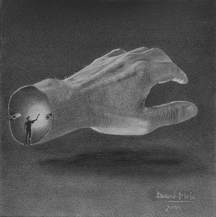 Disegno intitolato "Mechanical Hand" da David Mela, Opera d'arte originale, Grafite