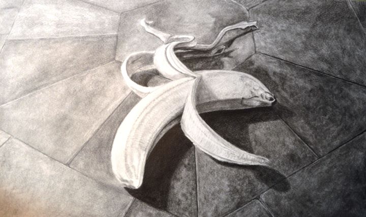 Drawing titled "La banane" by David Mostacci, Original Artwork, Pencil