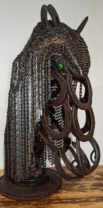Sculpture titled "Sacrée monture" by David Nativel, Original Artwork, Metals