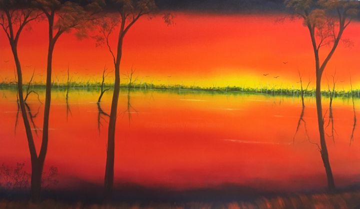 Painting titled "Blood Orange Sunset" by David O'Halloran, Original Artwork, Oil