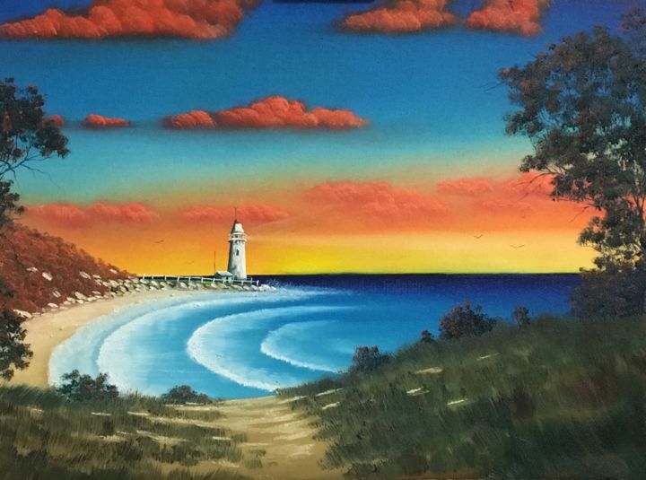 Schilderij getiteld "Lighthouse Point" door David O'Halloran, Origineel Kunstwerk, Olie