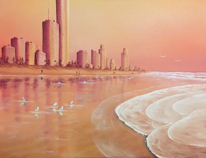 Painting titled "Gold Coast Seagulls" by David O'Halloran, Original Artwork, Oil