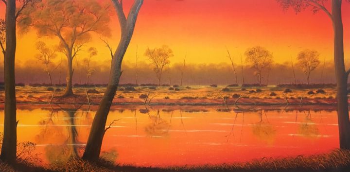 Peinture intitulée "Down By The River" par David O'Halloran, Œuvre d'art originale, Huile