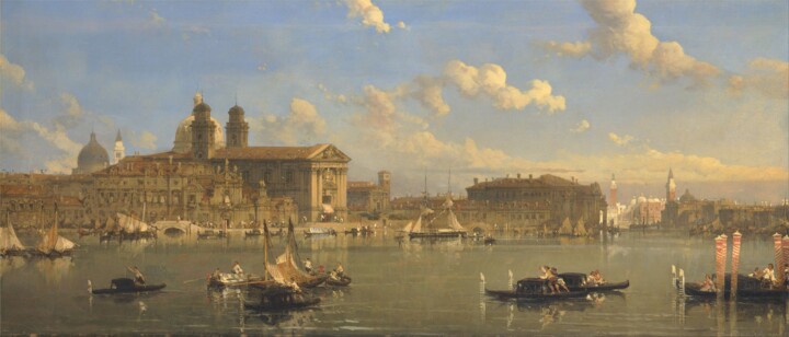 Schilderij getiteld "La Giudecca, Venise" door David Roberts, Origineel Kunstwerk, Olie