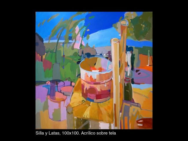 Painting titled "SILLA Y LATAS" by David Sancho, Original Artwork