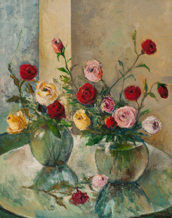 Schilderij getiteld "Розы" door David Sedrakyan, Origineel Kunstwerk, Olie