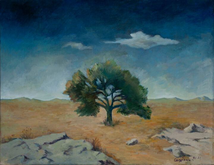 Картина под названием "Одинокое дерево" - David Sedrakyan, Подлинное произведение искусства, Масло