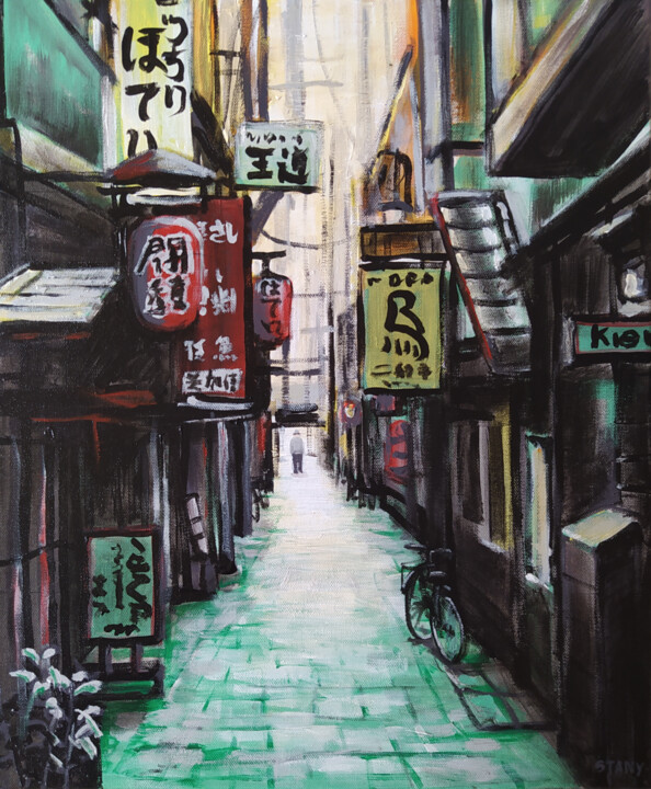 「Osaka Namba (n°4)」というタイトルの絵画 David Stany Garnierによって, オリジナルのアートワーク, アクリル ウッドストレッチャーフレームにマウント