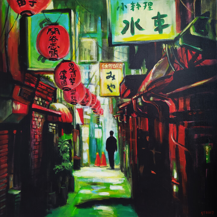 Schilderij getiteld "Shibuya Nonbei Yoko…" door David Stany Garnier, Origineel Kunstwerk, Acryl Gemonteerd op Frame voor hou…