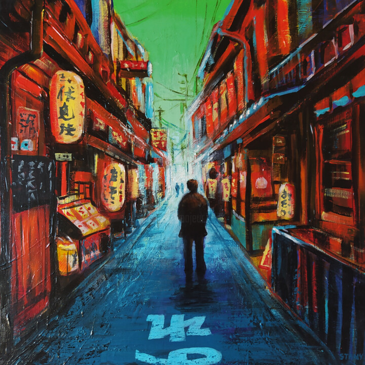 Painting titled "Osaka Namba (n°8)" by David Stany Garnier, Original Artwork, Acrylic Mounted on Wood Stretcher frame