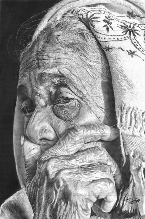 Drawing titled "Grandmother" by David Telia, Original Artwork, Graphite